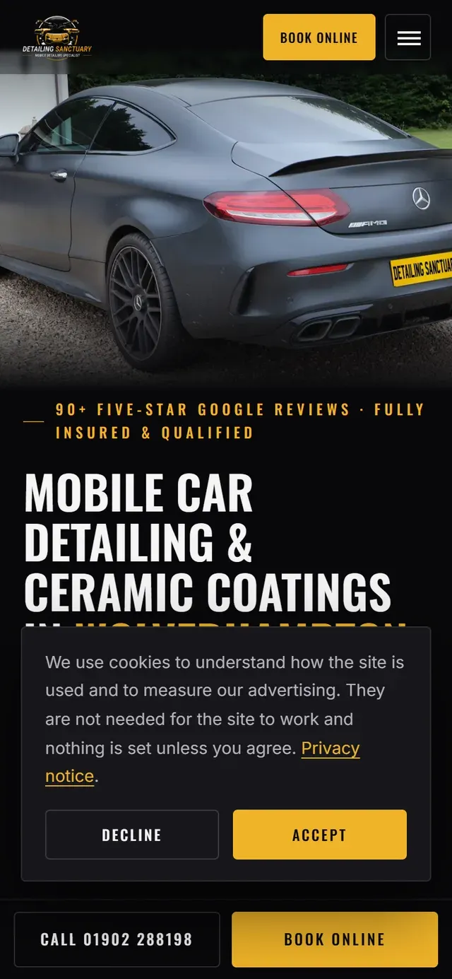 The Detailing Sanctuary website on a phone